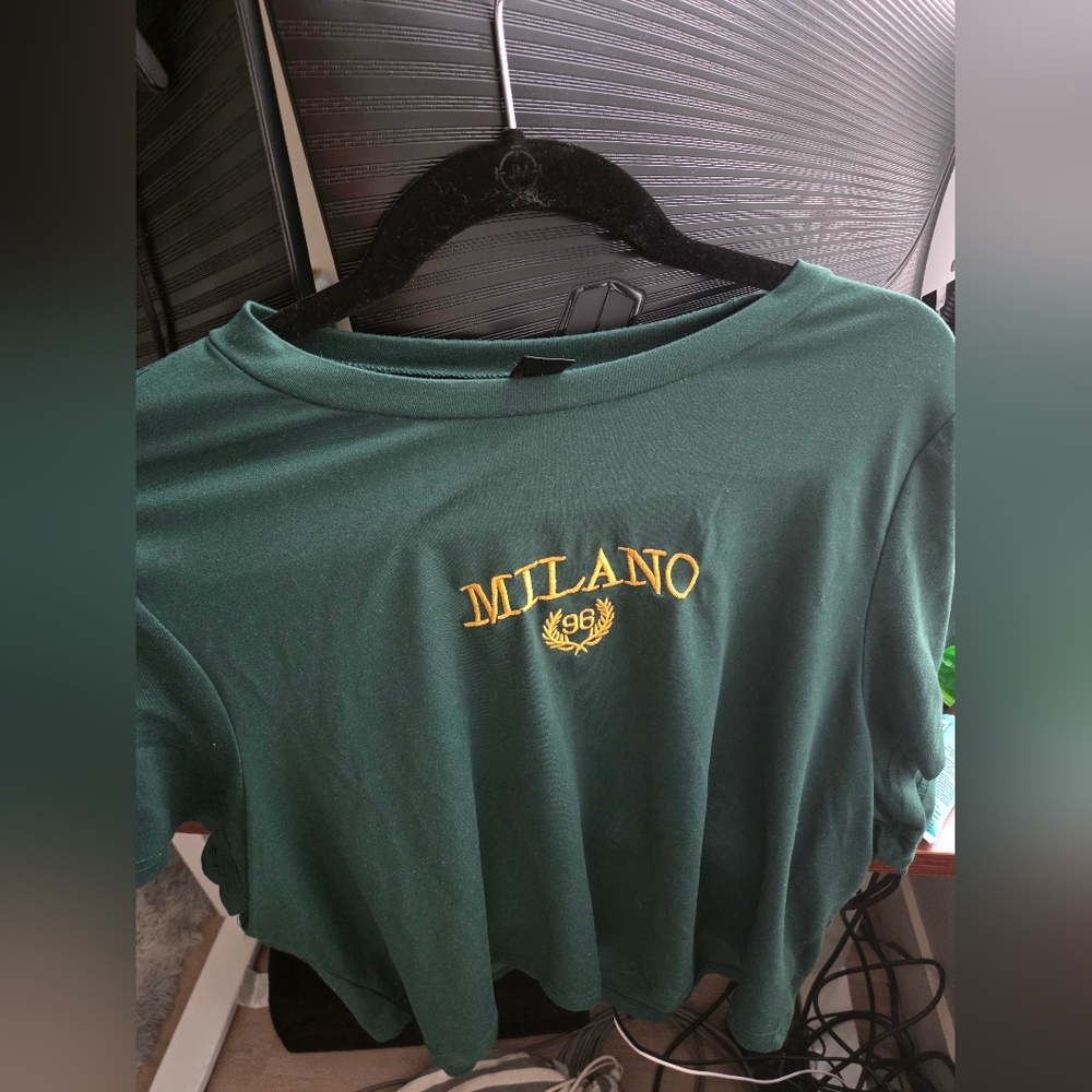 SHEIN Dark Green Tee with Gold Logo